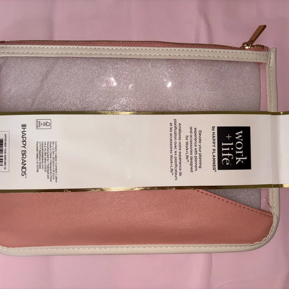 The Happy Planner Work + Life Minimalist Pen Pouch Large NEW Clear Faux Leather